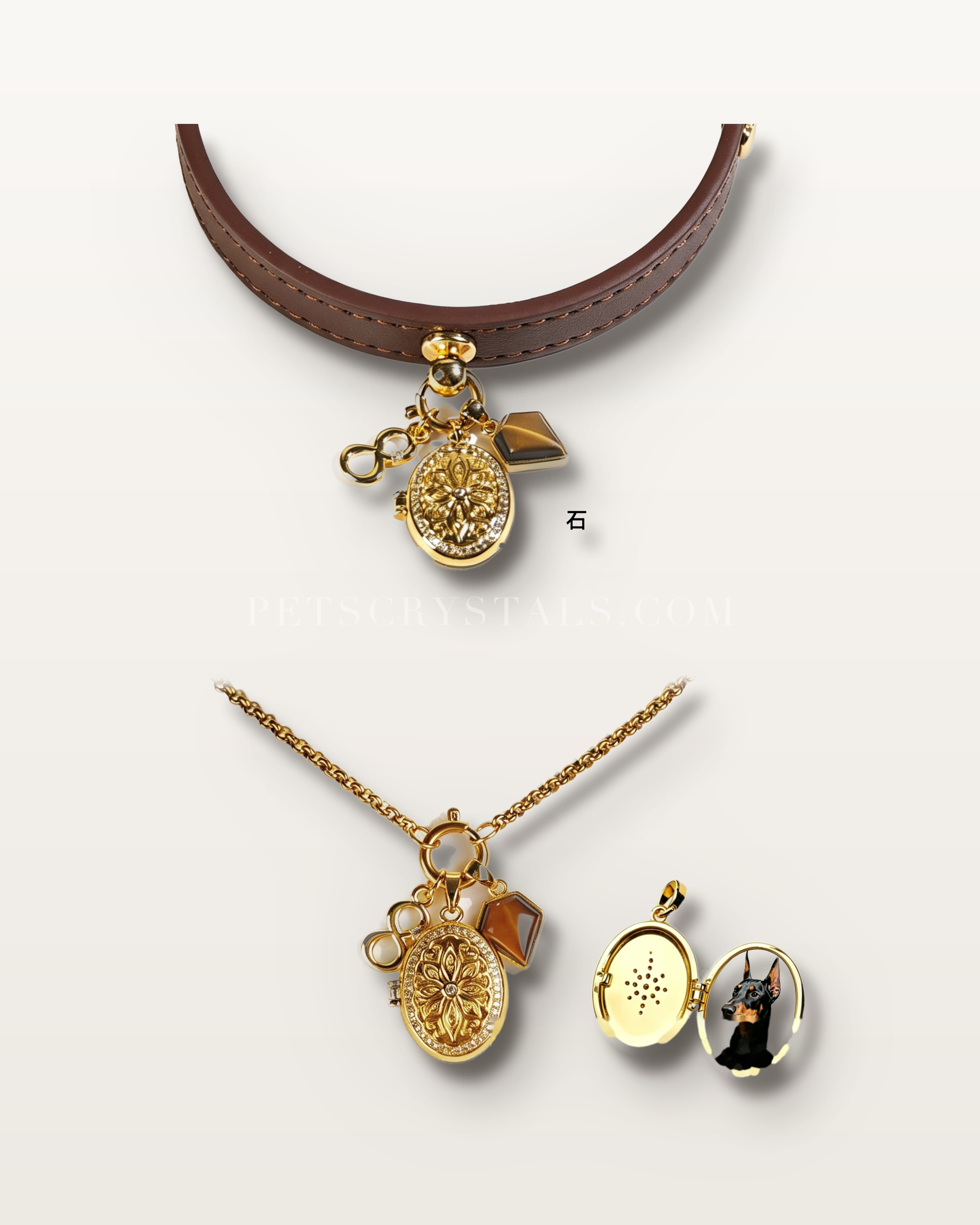 August — Tiger's Eye — matching Tiger's Eye crystal bracelet and pet collar charm set