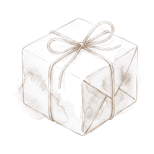 A watercolour parcel tied with cord