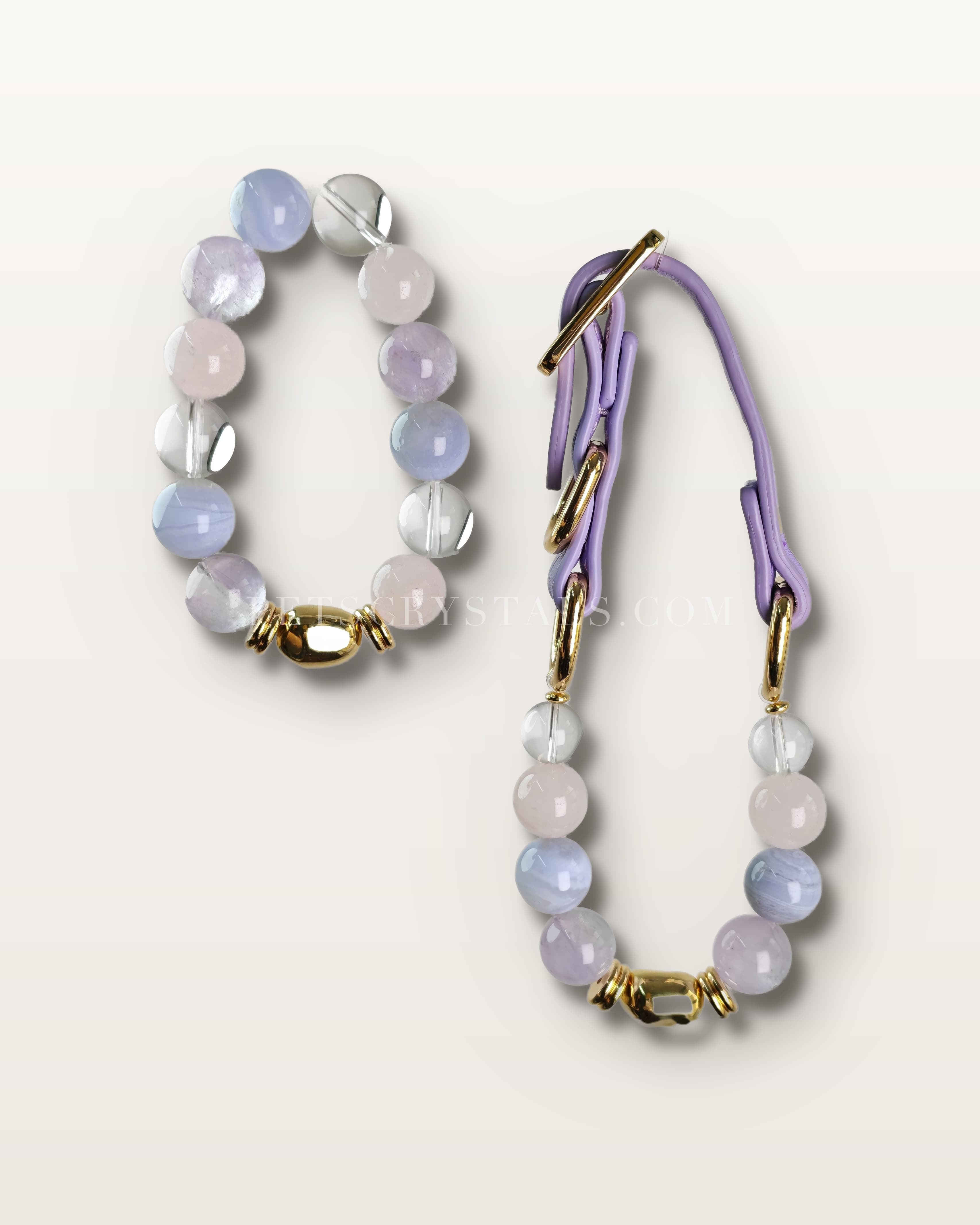Amethyst Clarity — matching Lavender Amethyst & Lepidolite crystal bracelet and pet collar charm set