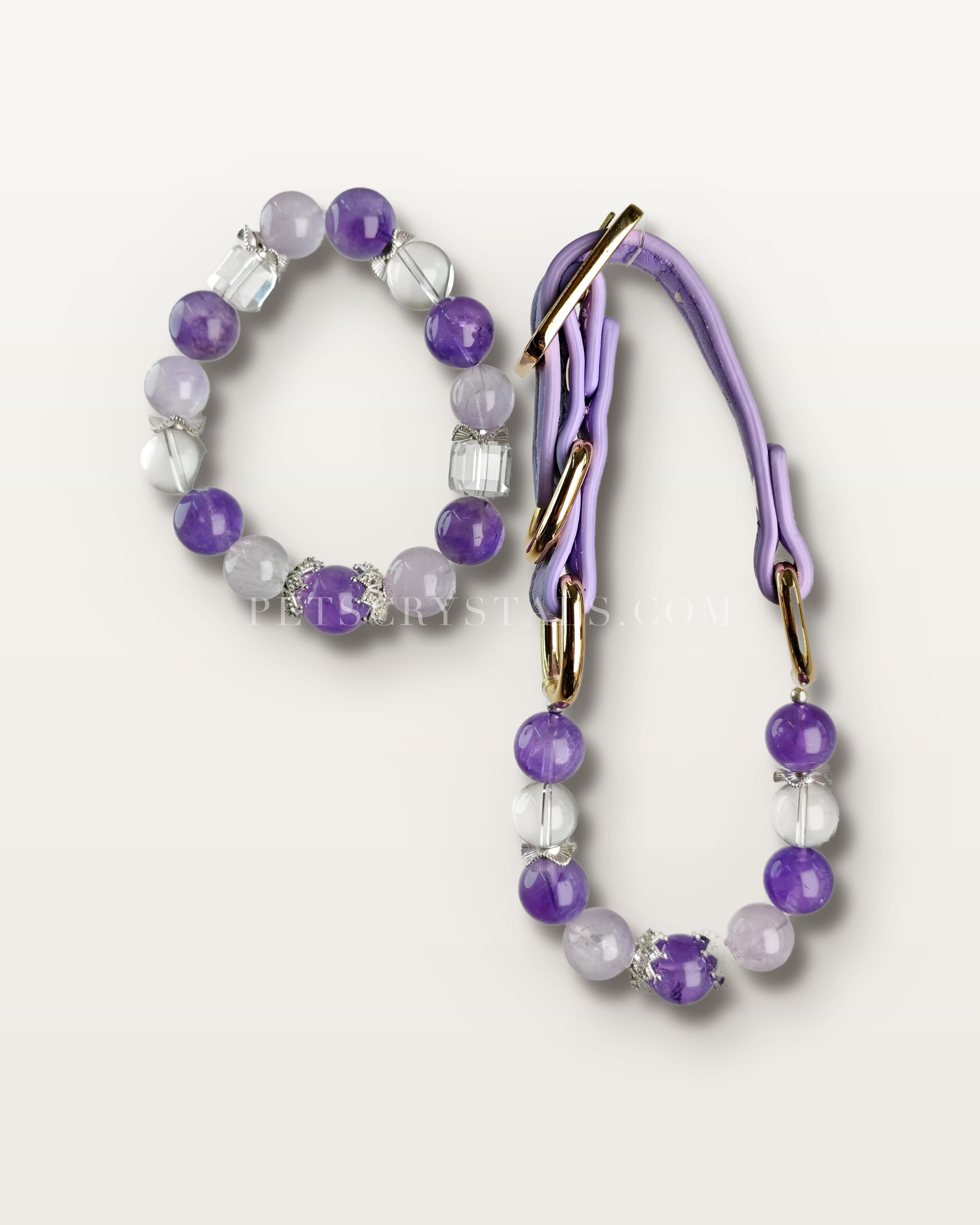 Amethyst Serenity — matching Amethyst crystal bracelet and pet collar charm set