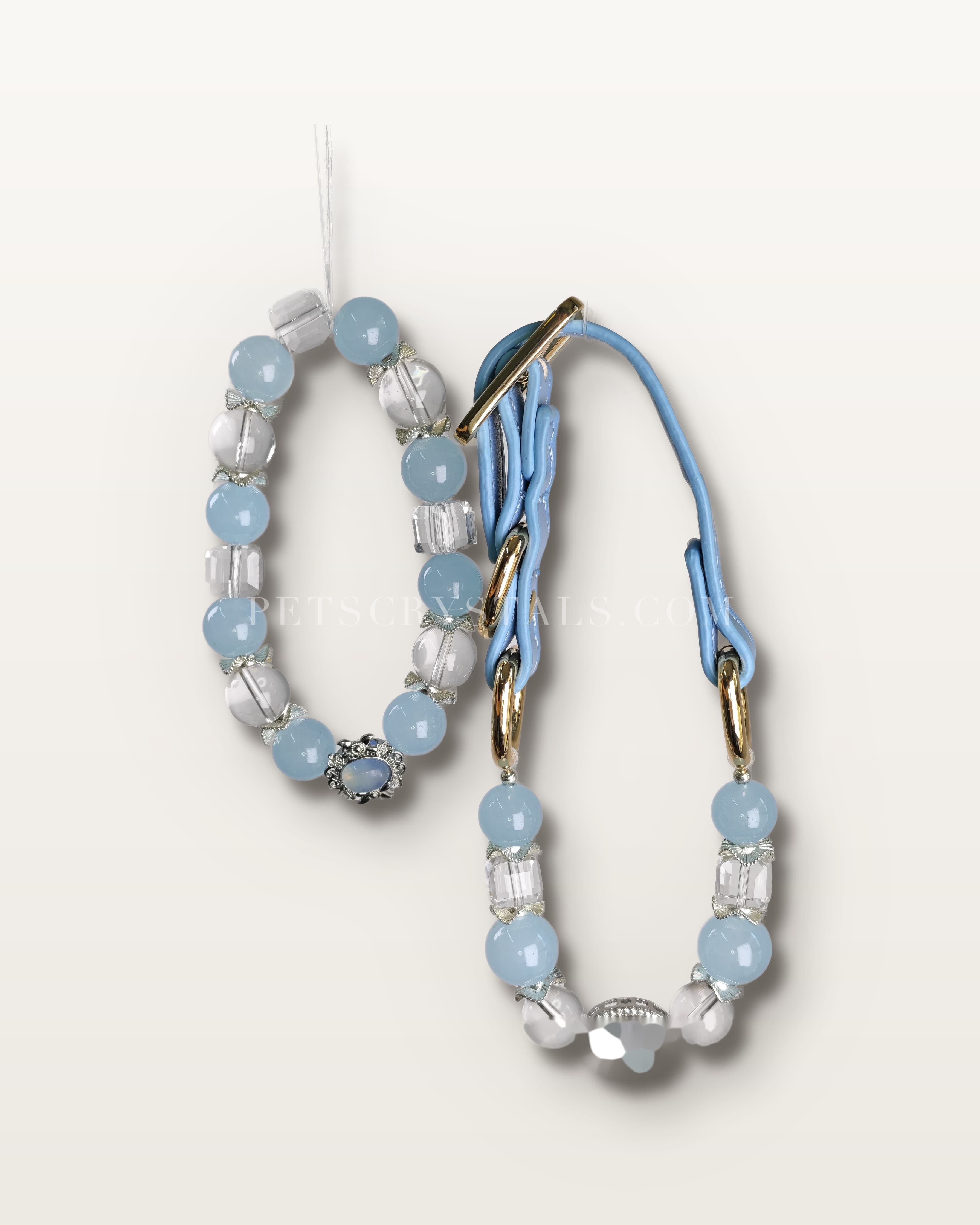 Frosted Crystal — matching Clear Quartz & Howlite crystal bracelet and pet collar charm set