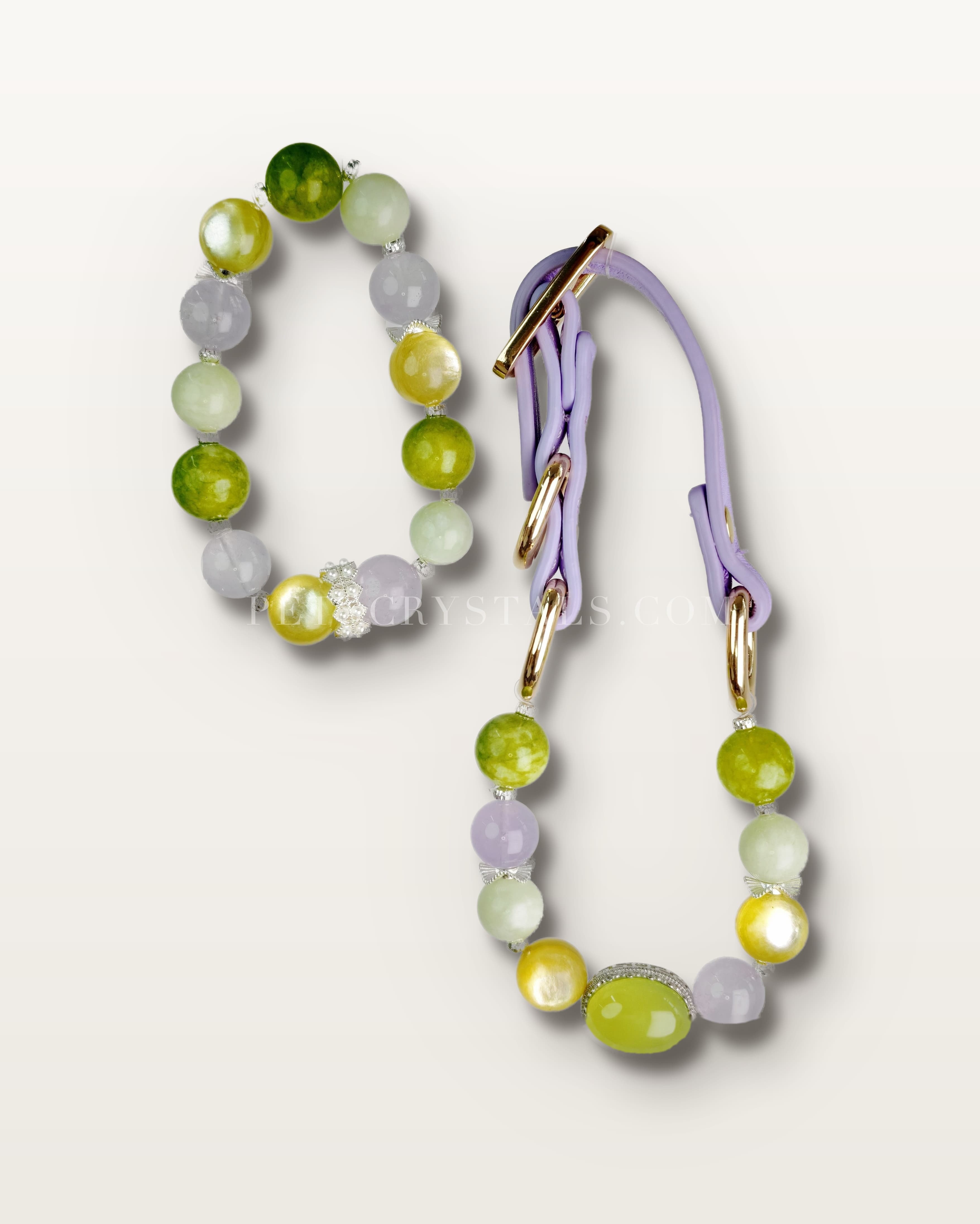 Monet's Garden — matching Citrine & Green Aventurine crystal bracelet and pet collar charm set