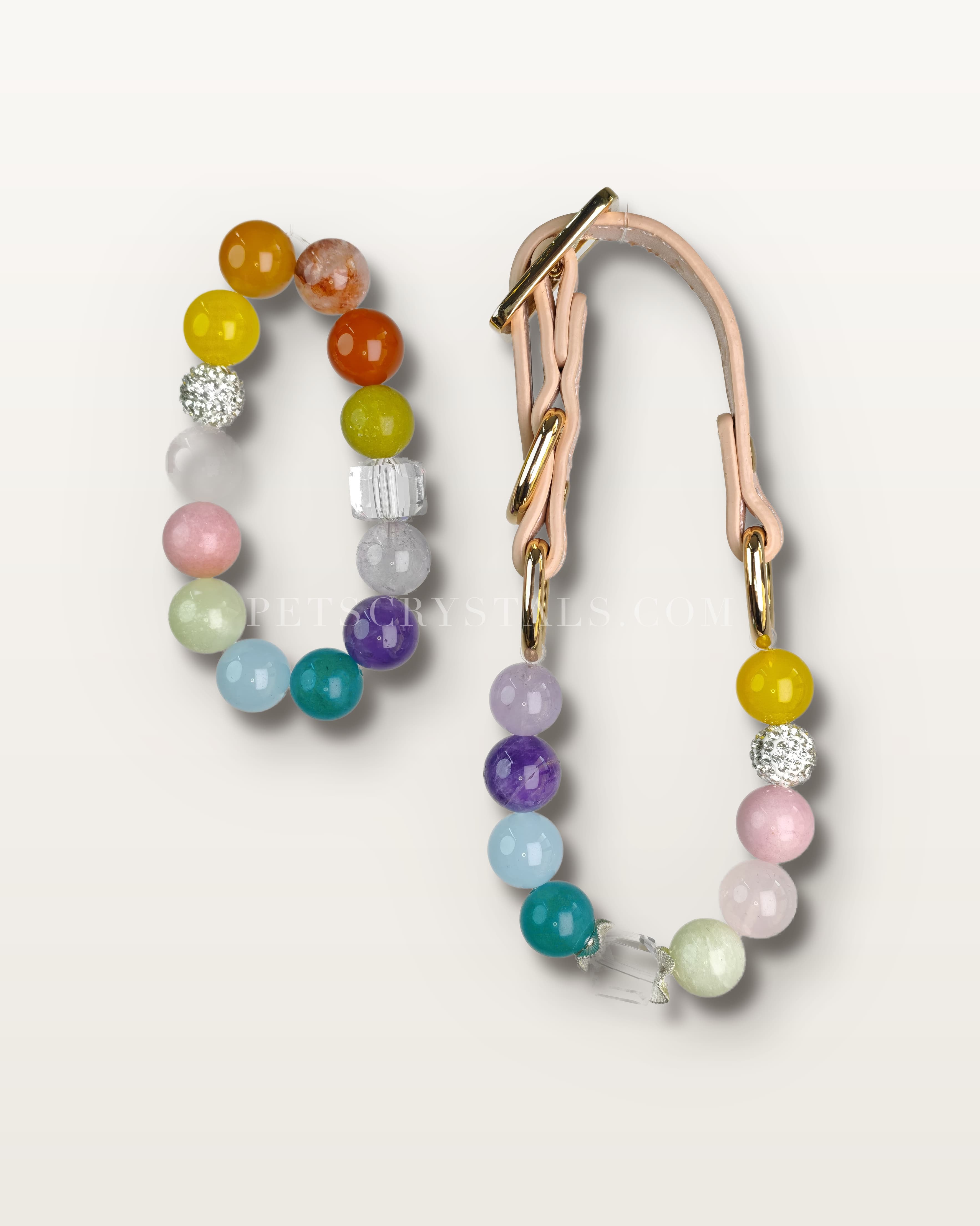 Rainbow Spirit — matching Multi-gemstone crystal bracelet and pet collar charm set