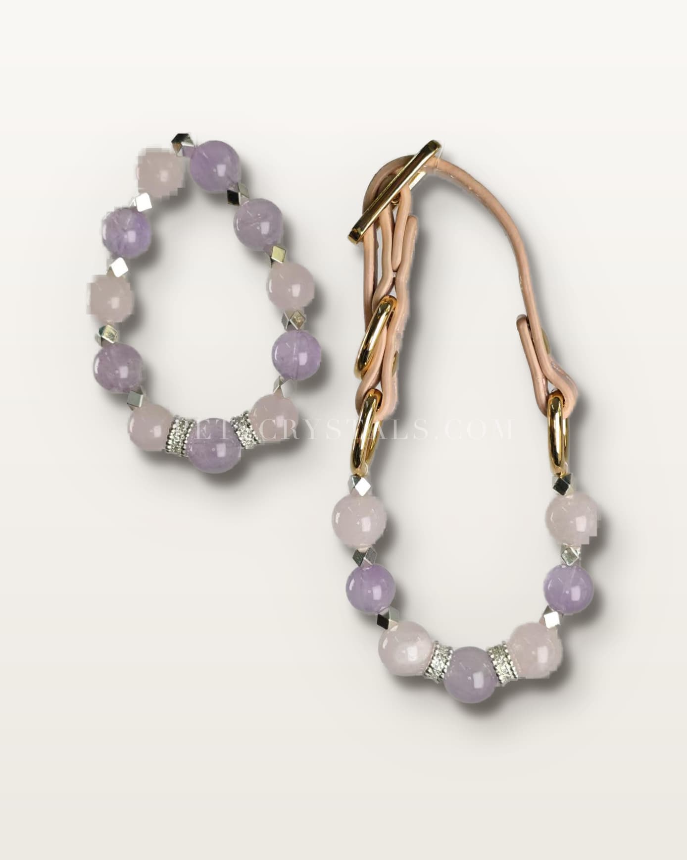 Rosé Heart — matching Rose Quartz crystal bracelet and pet collar charm set