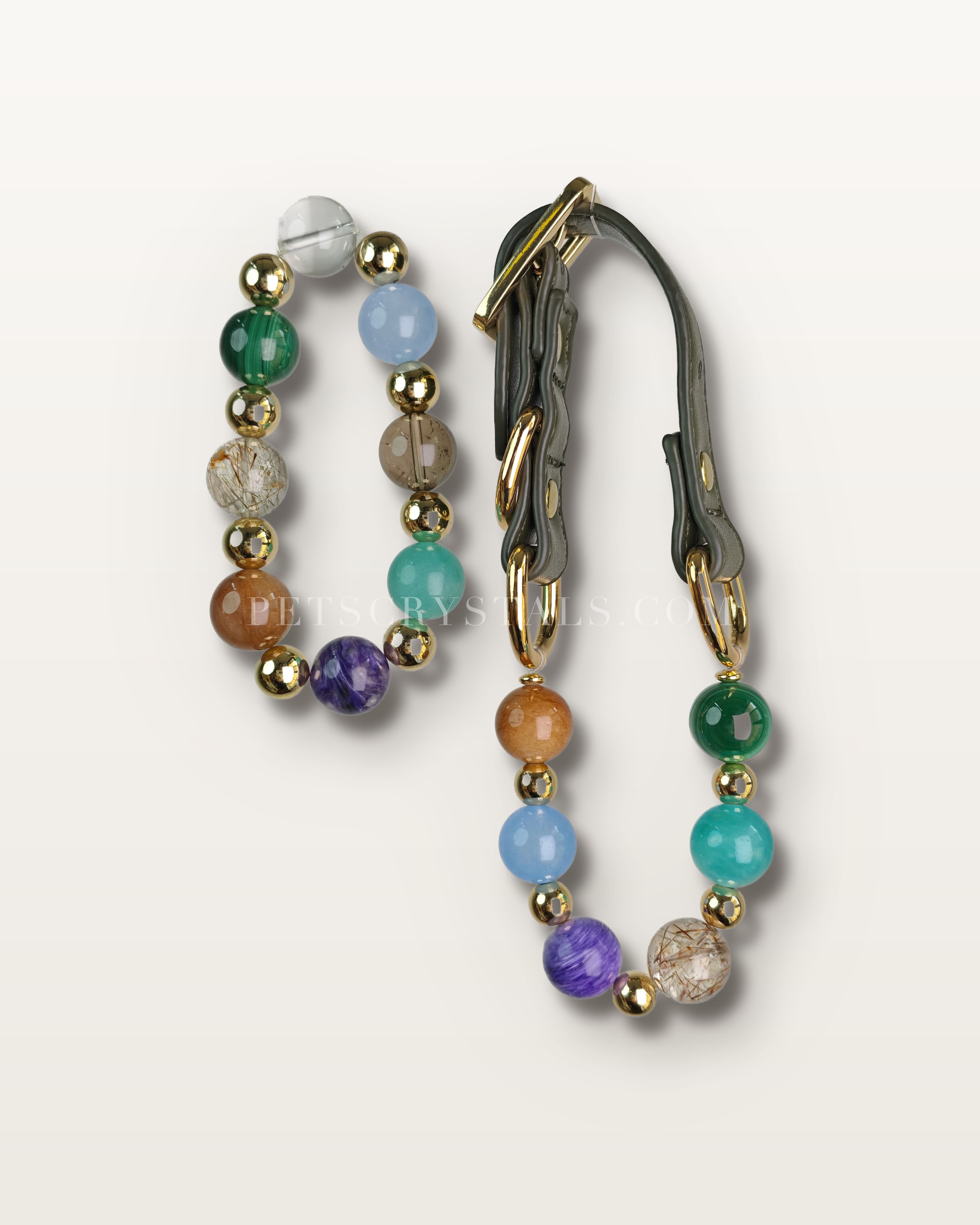 Starfall Galaxy — matching Labradorite & Moonstone crystal bracelet and pet collar charm set