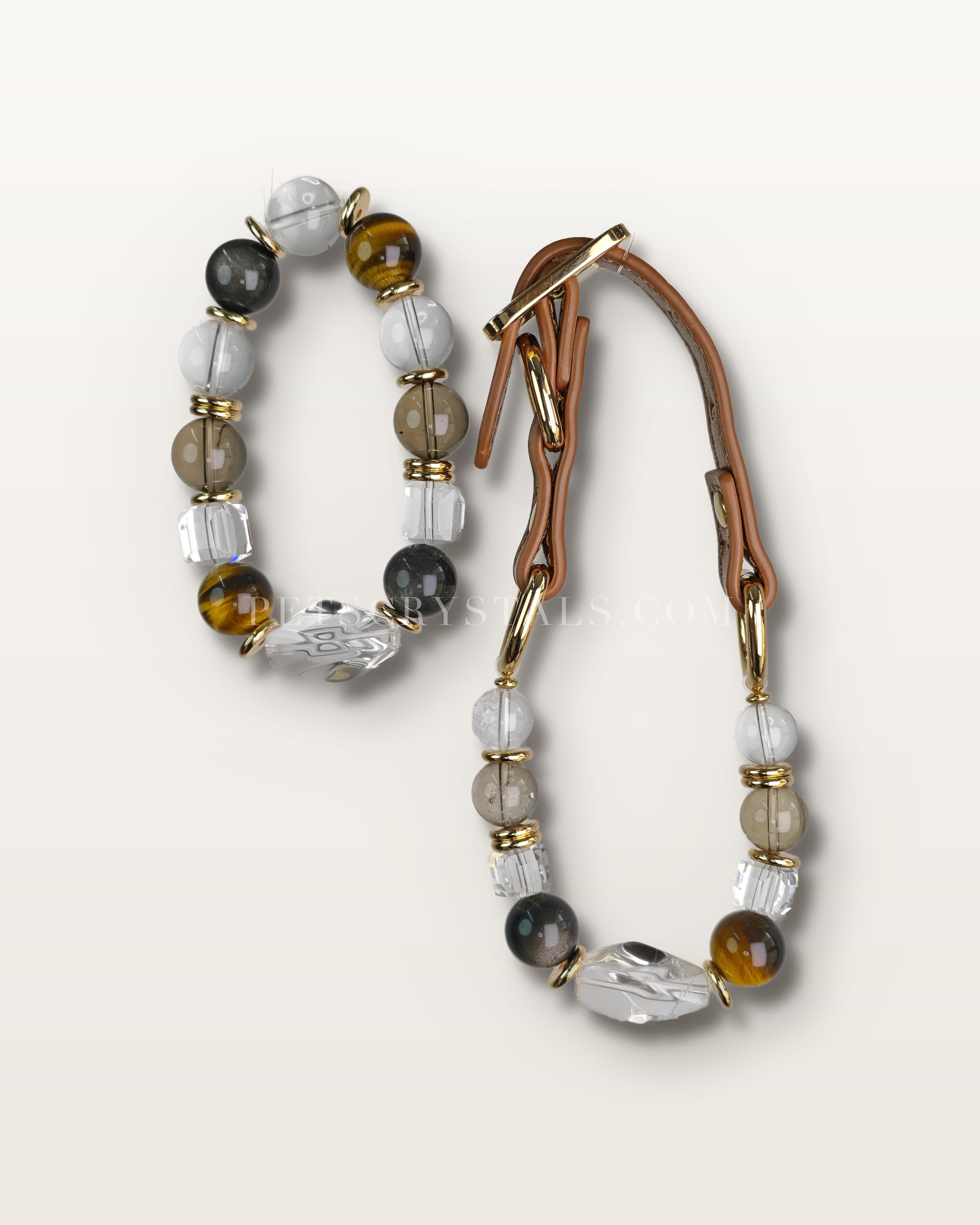Tiger's Vigil — matching Tiger's Eye crystal bracelet and pet collar charm set