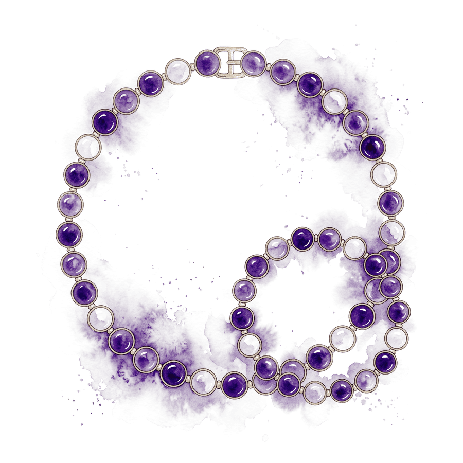 Watercolour study of the Amethyst collar and its matching bracelet