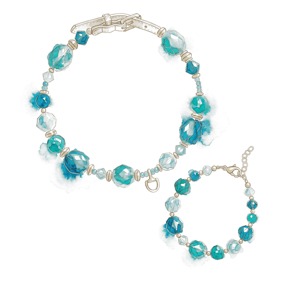 Watercolour study of the Aquamarine collar and its matching bracelet