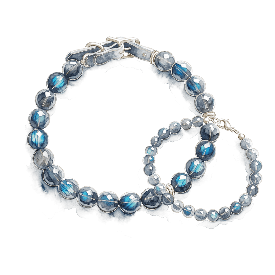 Watercolour study of the Labradorite collar and its matching bracelet