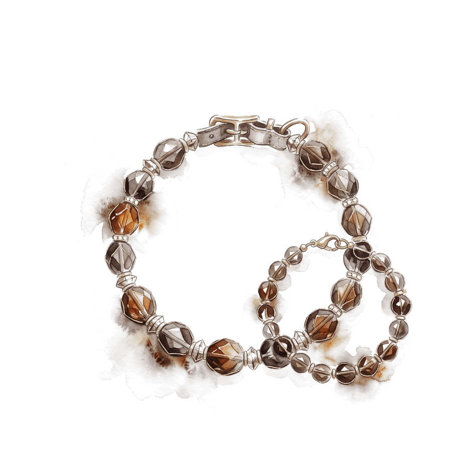 Watercolour study of the Smoky Quartz collar and its matching bracelet