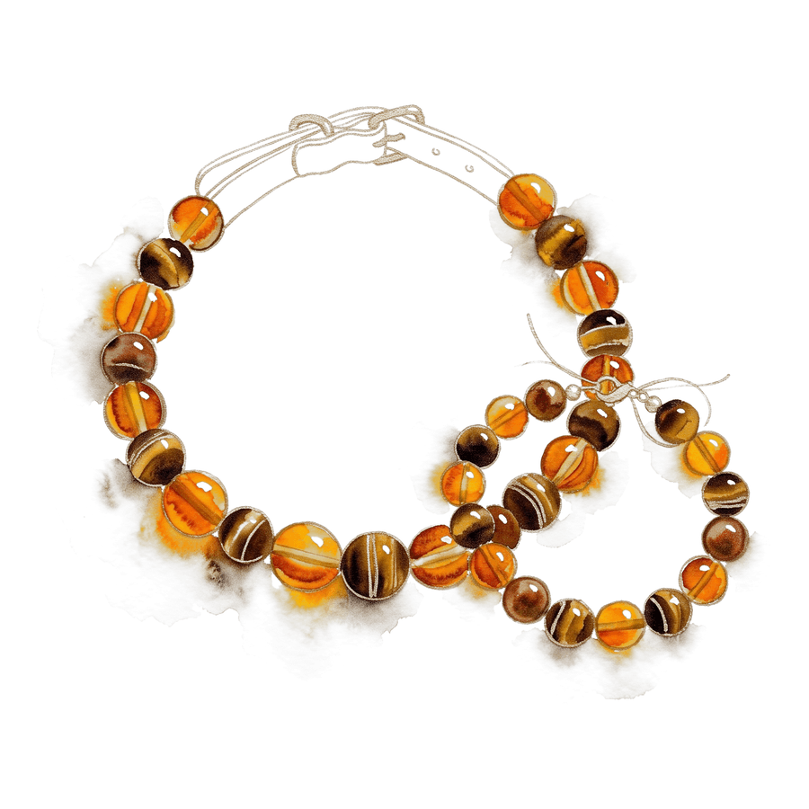 Watercolour study of the Tiger's Eye collar and its matching bracelet